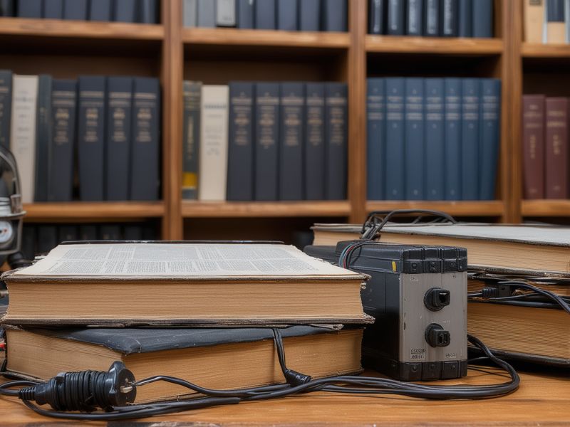 Professional electrical engineering office with technical drawings and modern equipment