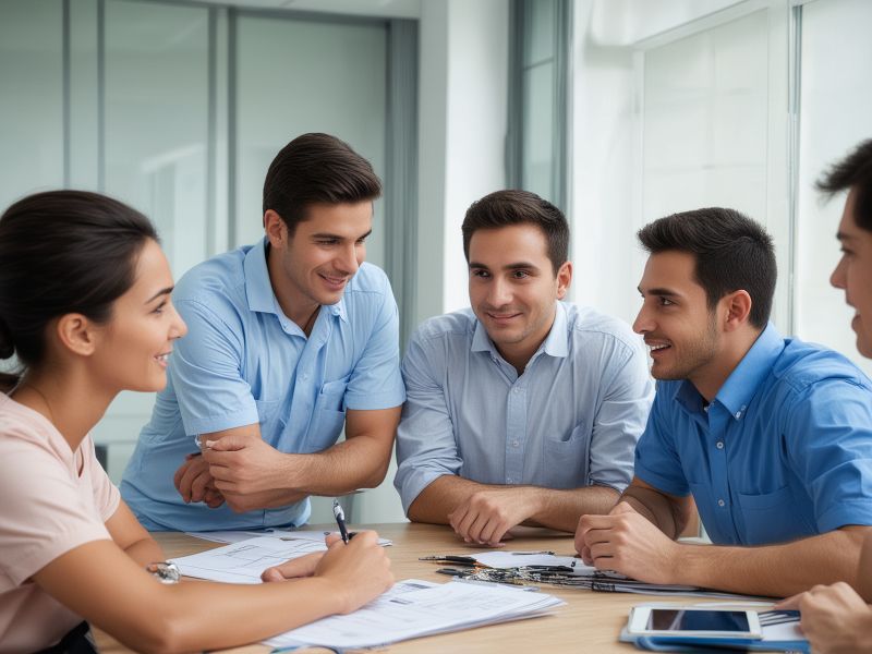 Professional engineering team collaborating on electrical design projects in modern office environment