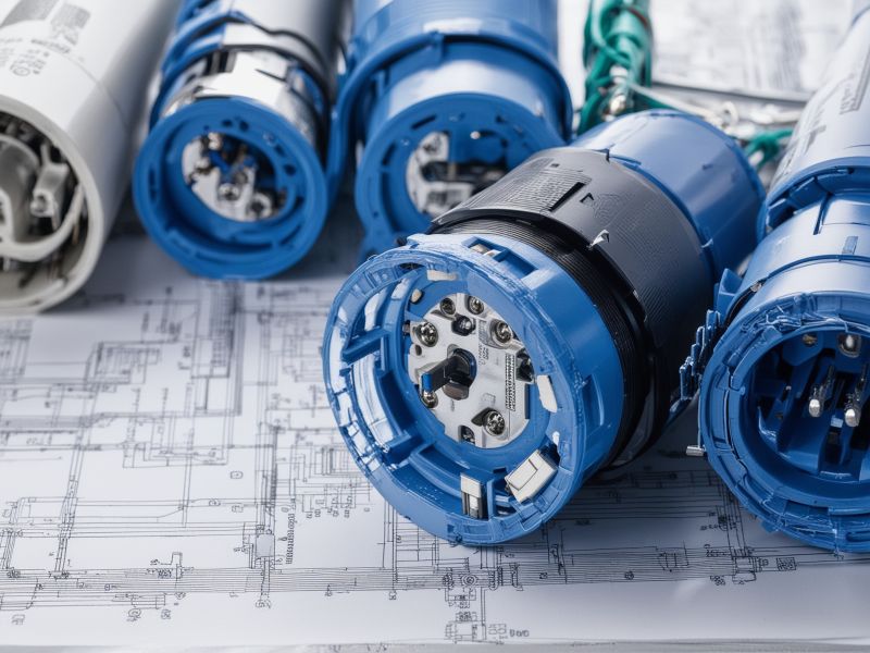 Commercial electrical design team working on technical blueprints and electrical system planning