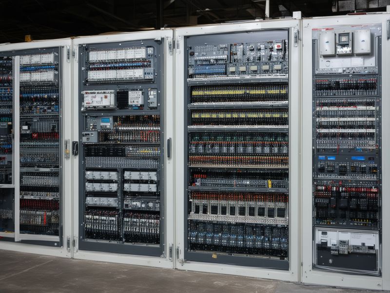 Professional electrical engineering team reviewing technical plans and specifications